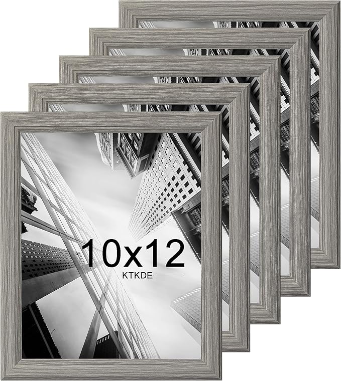 KTKDE 10x12 Picture Frame Set of 5,Grey Wooded Shatter Resistant Glass, Vertical & Horizontal Wall Hanging for Wall or Tapletop Display,Studio Gallery Photo Frame for Photos, Posters & Art Prints KTKDE
