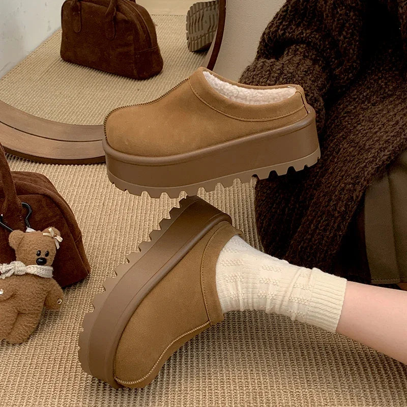 Plush-Lined Platform Mule Slippers