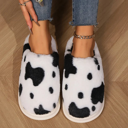 Cow Print Fleece Slippers