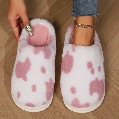 Cow Print Fleece Slippers