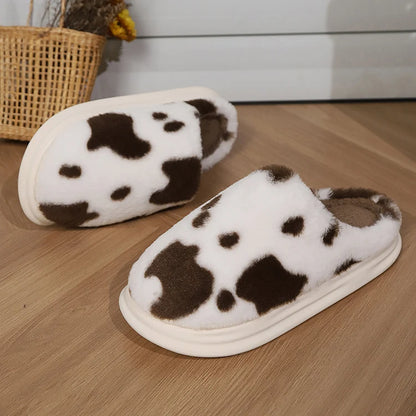 Cow Print Fleece Slippers