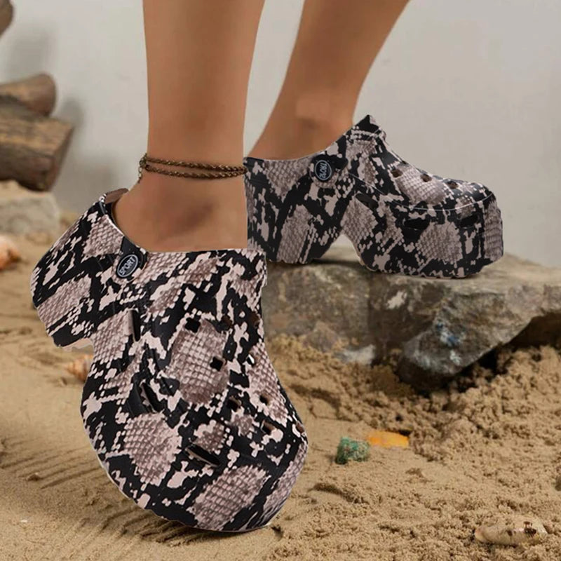 Snake Print Platform Clogs