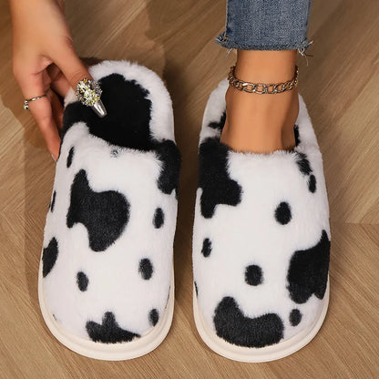 Cow Print Fleece Slippers