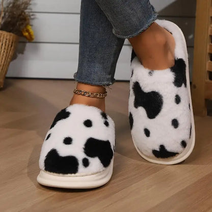 Cow Print Fleece Slippers
