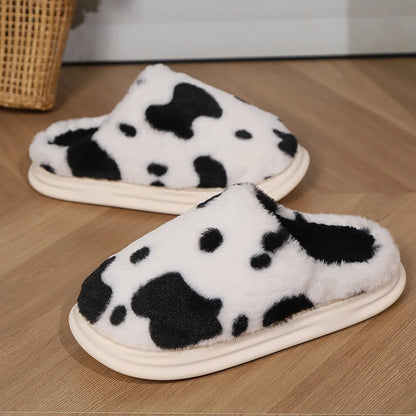 Cow Print Fleece Slippers