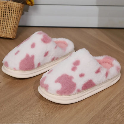 Cow Print Fleece Slippers