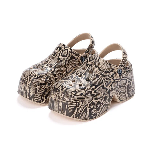 Snake Print Platform Clogs