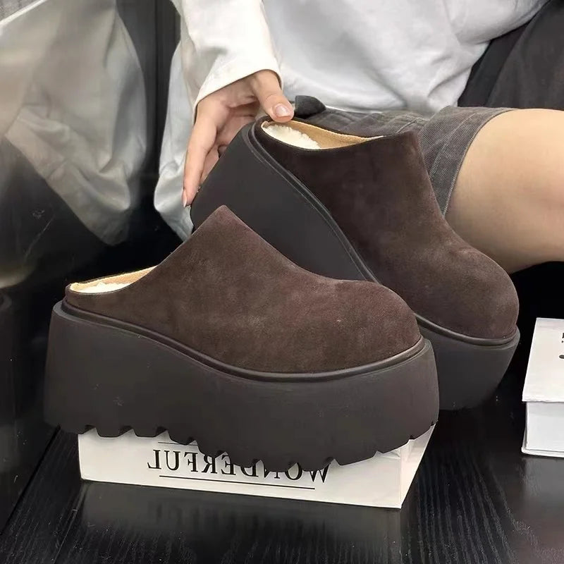 Suede Chunky Platform Mules