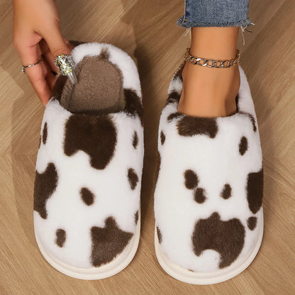 Cow Print Fleece Slippers