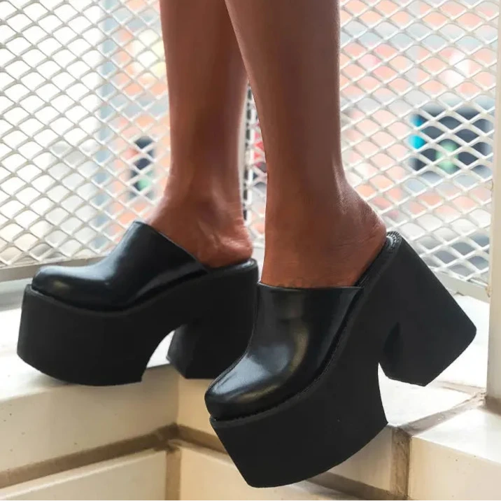 Bold Block Heel Platform Mules