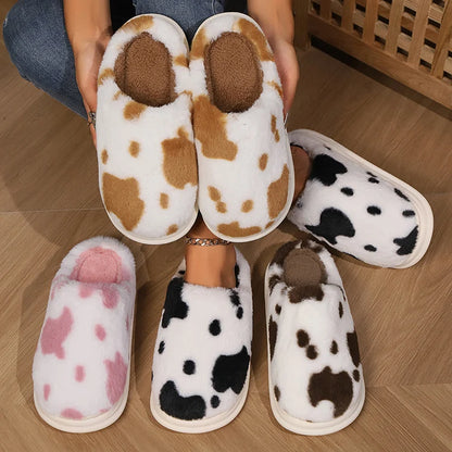 Cow Print Fleece Slippers