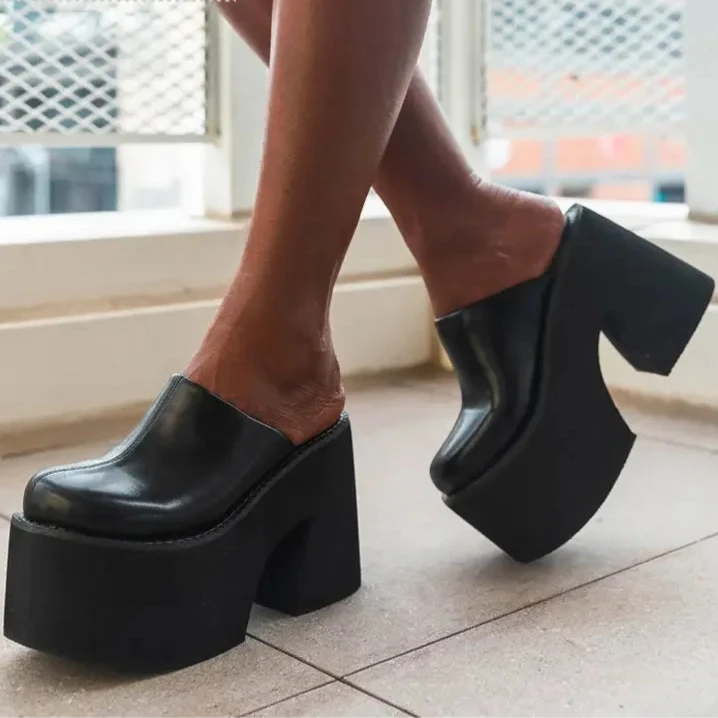 Bold Block Heel Platform Mules