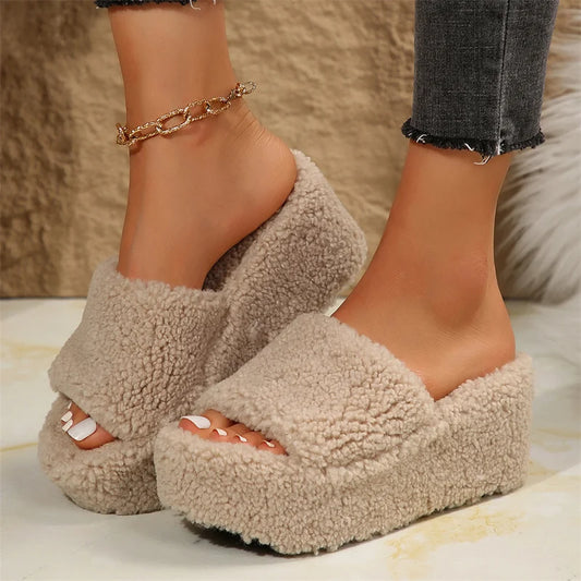 Fluffy Platform Slide Slippers