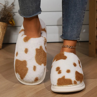 Cow Print Fleece Slippers