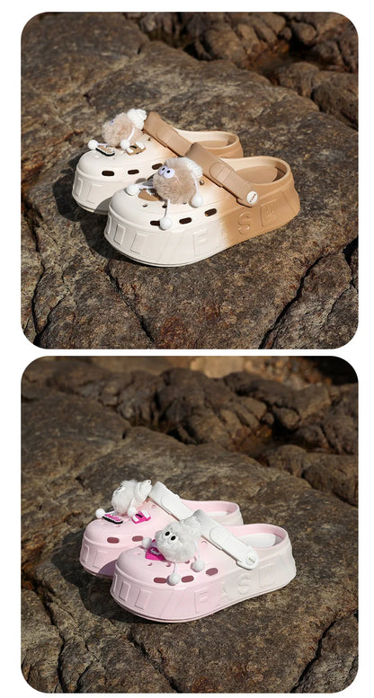 Plush Sheep Platform Clogs