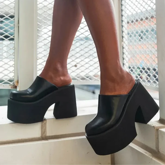 Bold Block Heel Platform Mules