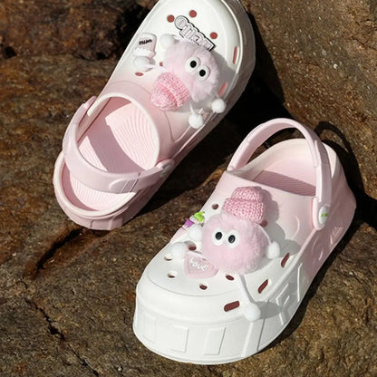 Plush Sheep Platform Clogs