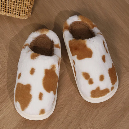 Cow Print Fleece Slippers