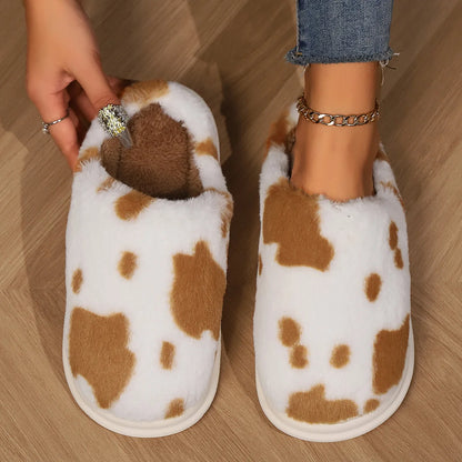 Cow Print Fleece Slippers