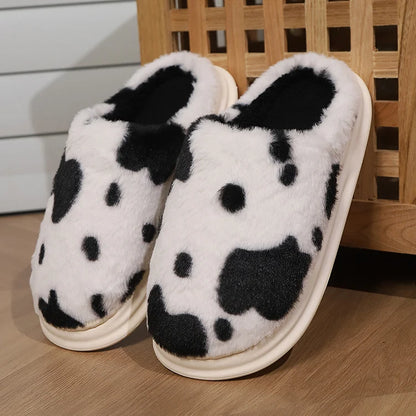 Cow Print Fleece Slippers