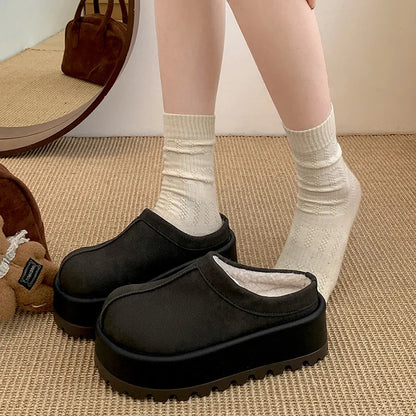 Plush-Lined Platform Mule Slippers