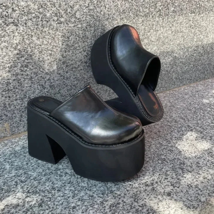 Bold Block Heel Platform Mules