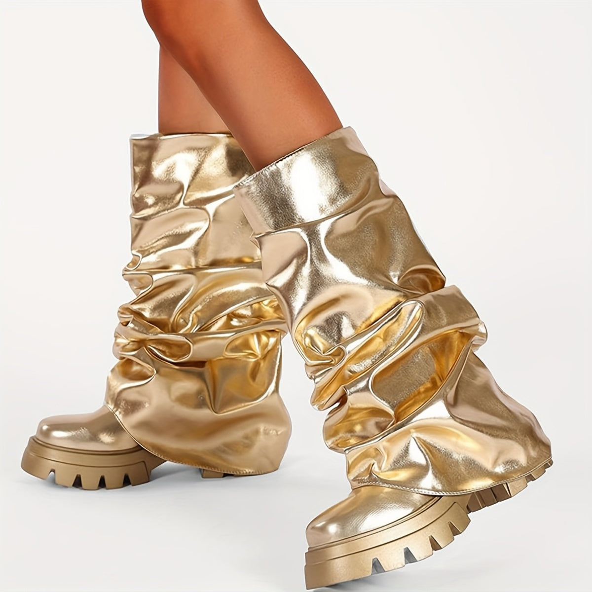 Metallic Slouchy Platform Boots