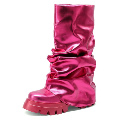 Metallic Slouchy Platform Boots