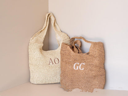 Fashionable Handheld Straw Bag With Alphabet Embroidery Local