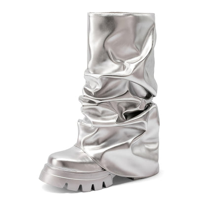 Metallic Slouchy Platform Boots