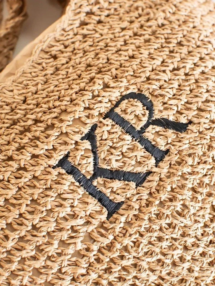 Fashionable Handheld Straw Bag With Alphabet Embroidery Local